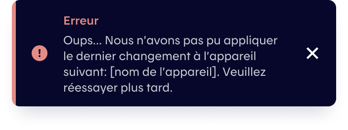 Message d'erreur Oups dans l'app Hilo